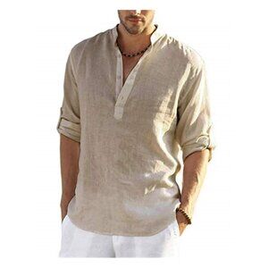 Lightweight Linen Henley Long Sleeve Shirt for Men Summer